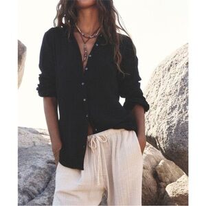 XiRENA Scout Black Button Down Cotton Gauze Long Sleeve Shirt Size Large